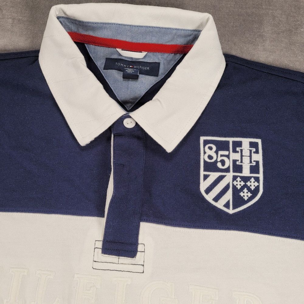 Tommy Hilfiger‎ Rugby Polo Shirt Blue White Large Crest Mens Size 2XL XXL - Picture 3 of 9